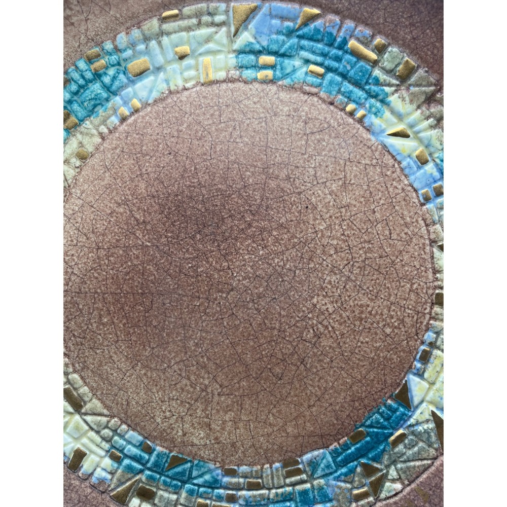 Vtg Mid Century Sascha Brastoff MCM crackle Mosaic Plate Sascha B Teal w gilt M9 - Picture 5 of 6
